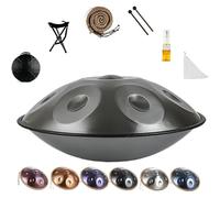 Handpan Drum 440Hz 432Hz 9/10/12 Tonos 56cm Tambor de Acero con Bolsillo Suave, Percusión Armónica para Sanación de Sonido, Meditación, Yoga(Plata,432HZ/10Nota)
