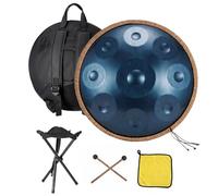 Handpan Drum 9 10 12 Notas 432 Hz 440 Hz, 22 Pulgadas Re Menor Kurd Instrumento de Percusión Profesional, Tambor de Mano con Bolsa de Viaje, Mazos y Trípode Plegabile(Azul,440HZ/10Note)