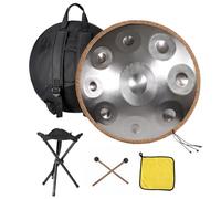 Handpan Drum 9 10 12 Notas 432 Hz 440 Hz, 22 Pulgadas Re Menor Kurd Instrumento de Percusión Profesional, Tambor de Mano con Bolsa de Viaje, Mazos y Trípode Plegabile(Plata,440HZ/9Note)