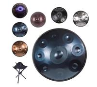 Handpan Drum 9/10/12 Notas en Re Menor, 22 Pulgadas Tambor Armónico de Acero Inoxidable, 432/440 Hz Instrumento de Percusión con Bolsa de Transporte, Soporte y Baquetas(Azul,440HZ/10Note)