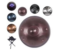 Handpan Drum 9/10/12 Notas en Re Menor, 22 Pulgadas Tambor Armónico de Acero Inoxidable, 432/440 Hz Instrumento de Percusión con Bolsa de Transporte, Soporte y Baquetas(Morada,440HZ/10Note)