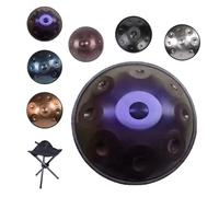 Handpan Drum 9/10/12 Notas en Re Menor, 22 Pulgadas Tambor Armónico de Acero Inoxidable, 432/440 Hz Instrumento de Percusión con Bolsa de Transporte, Soporte y Baquetas(Deep Purple,440HZ/12Note)