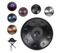 Handpan Drum 9/10/12 Notas en Re Menor, 22 Pulgadas Tambor Armónico de Acero Inoxidable, 432/440 Hz Instrumento de Percusión con Bolsa de Transporte, Soporte y Baquetas(Oscuro,432HZ/9Note)