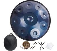 Handpan Drum Con Protección De Borde De Ratán Para Familiares Y Amigos For Meditation And Relaxation, Handpan 22 Pulgadas 9/10/12 Notas Tambor De Acero(Blue,9 Notes (440Hz))