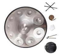 Handpan Drum Con Protección De Borde De Ratán Para Familiares Y Amigos For Meditation And Relaxation, Handpan 22 Pulgadas 9/10/12 Notas Tambor De Acero(Silver,10 Notes (440Hz))