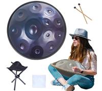 Handpan Drum En D Menor 9/10/12 Notas Handpan Tambor Acero, 432 HZ / 440 HZ 56cm Handpan Instrumento De Percusión Con Soporte Handpan, Para Meditación, Yoga(Blue,12 Notes(440HZ))