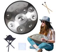 Handpan Drum En D Menor 9/10/12 Notas Handpan Tambor Acero, 432 HZ / 440 HZ 56cm Handpan Instrumento De Percusión Con Soporte Handpan, Para Meditación, Yoga(Plata,12 Notes(432HZ))