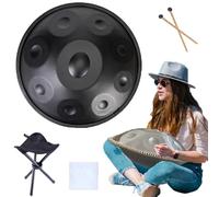 Handpan Drum En D Menor 9/10/12 Notas Handpan Tambor Acero, 432 HZ / 440 HZ 56cm Handpan Instrumento De Percusión Con Soporte Handpan, Para Meditación, Yoga(Negro,9 Notes(432HZ))