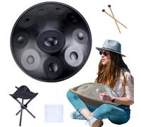 Handpan Drum En D Menor 9/10/12 Notas Handpan Tambor Acero, 432 HZ / 440 HZ 56cm Handpan Instrumento De Percusión Con Soporte Handpan, Para Meditación, Yoga(Negro,10 Notes(432HZ))