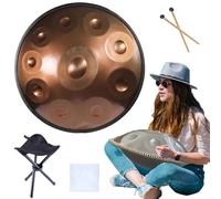 Handpan Drum En D Menor 9/10/12 Notas Handpan Tambor Acero, 432 HZ / 440 HZ 56cm Handpan Instrumento De Percusión Con Soporte Handpan, Para Meditación, Yoga(Gold,10 Notes(440HZ))