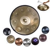Handpan Drum en Re menor, 432/440Hz Tambor de Acero de 56cm con 9/10/12 Notas,Instrumento De Percusión Ideal para Sanación, con Soporte, Mazos para Meditación(Champagne,432Hz/10Note)