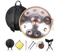 Handpan Drum Gold 440hz Steel Tongue Drum, 22 pulgadas Handpan Instrument Tambor de Acero, Con Bolsa Suave Baquetas, Soporte, para Meditación y Yoga(Gold+Silver,12 Notes)
