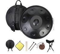Handpan Drum Gold 440hz Steel Tongue Drum, 22 pulgadas Handpan Instrument Tambor de Acero, Con Bolsa Suave Baquetas, Soporte, para Meditación y Yoga(Black,10 Notes)