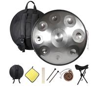 Handpan Drum Gold 440hz Steel Tongue Drum, 22 pulgadas Handpan Instrument Tambor de Acero, Con Bolsa Suave Baquetas, Soporte, para Meditación y Yoga(Silver,12 Notes)