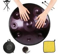 Handpan Drum Instrument de 22 pulgadas, tambor de acero Handpan, instrumento Hand pan en D Menor con funda blanda, mazos, trípode, paño para polvo, percusión armónica(Dark Purple,440hz 10 Notes)