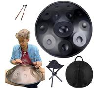 Handpan Drum Instrumento De Percusión 56cm 432 Hz/440 Hz Con Mazos, Soporte Handpan, 9/10/12 Notas,Handpan Para Sanación Del Sonido, Meditación Personal, Yoga(Negro,12 Notes(432HZ))
