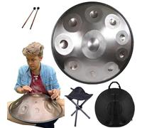 Handpan Drum Instrumento De Percusión 56cm 432 Hz/440 Hz Con Mazos, Soporte Handpan, 9/10/12 Notas,Handpan Para Sanación Del Sonido, Meditación Personal, Yoga(Plata,10 Notes(432HZ))