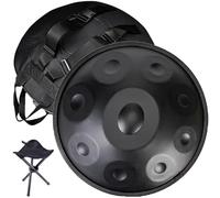 Handpan Drum Para Sanación Del Sonido, Meditación Personal,Yoga,9/10/12 Notas 432 Hz/440 Hz Hand Pan Instrumento De Percusión Con Soporte,Mazos,D Minor,56cm(Negro,9 Notes(440HZ))