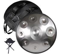 Handpan Drum Para Sanación Del Sonido, Meditación Personal,Yoga,9/10/12 Notas 432 Hz/440 Hz Hand Pan Instrumento De Percusión Con Soporte,Mazos,D Minor,56cm(Plata,9 Notes(432HZ))