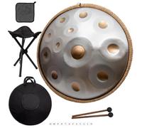 Handpan Drum - Tambor De Lengua De Acero, Instrumentos De Percusión Handpan De Acero En Re Menor, Tambores De Mano De 22 Pulgadas Instrumento De Percusión for Adultos, for Meditación(432Hz,10 notes)