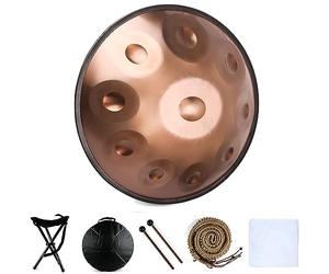 Handpan Drum Tambor De Percusión De Acero En D Minor 9/10/12 Notas Tambor De Mano De Acero 56cm Con Bolsa De Mano, Mazo De Handpan, Soporte De Handpan (Color : Gold - 9 Notes, Size : 440hz)