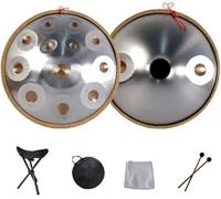Handpan Drum ument, Handpan en re menor 9 10 12 14 notas Tambor de mano de acero de 22 pulgadas con bolsa de mano suave, 2 mazos de mano, soporte, percusión para curación de sonido, Medi per