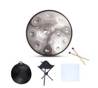 Handpan Drums Sets D Menor Tambor de mano de acero de 22 pulgadas con bolsa de mano suave, 2 mazos de mano, soporte de mano (12 notas) silver银色