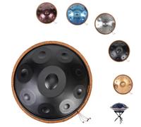 Handpan Instrument 432hz Handpan Steel Drum 1/10/12 Noten Handpan Drum In D-Moll, Inklusive Drum Tasche, Schlägel, Steel Pan Ständer, Für Anfänger, Profis, Musiktherapie(Negro,432HZ/10Note)