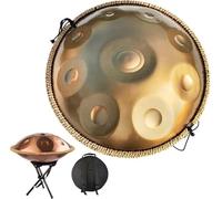 Handpan Instrumento de tambor duradero for adultos en D menor, sartén mano acero primera calidad, 9 notas/10 notas/12 notas, superficie latón for regalo meditación(10 notes,Gold-440Hz)