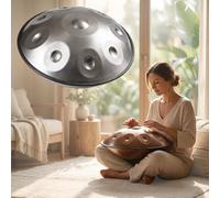 Handpan Instrumento Sonoro D Minor para Adultos Handpan Drum de Acero 9 10 12 Notas 432Hz 440Hz para Meditación Profunda Yoga Música y Terapia Sonora Natural(Silver,432HZ/9 Note)