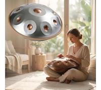 Handpan Instrumento Sonoro D Minor para Adultos Handpan Drum de Acero 9 10 12 Notas 432Hz 440Hz para Meditación Profunda Yoga Música y Terapia Sonora Natural(Silver2,440HZ/10 Note)