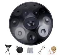 Handpan instrumento Tambor de Acero, Profesional hand pan steel drum 9/10/12 Notas Handpan Drum 22 Pulgadas Handcraft Tambor de lengüeta de acero de percusión melódica(Black,12 Notes(440Hz))