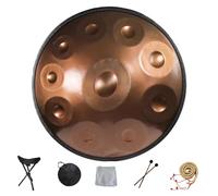 Handpan instrumento Tambor de Acero, Profesional hand pan steel drum 9/10/12 Notas Handpan Drum 22 Pulgadas Handcraft Tambor de lengüeta de acero de percusión melódica(Gold,10 Notes(440Hz))