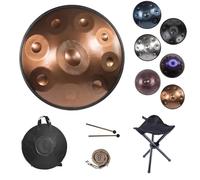 Handpan Principiantes De 22 Pulgadas, Instrumento Handpan 9/10/12 Notas 432 Hz/440 Hz Juego De Batería De Mano De Acero Con Bolsa Suave Para Curación De Sonido, Yoga(Gold,440HZ/9Note)