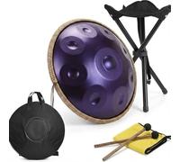 Handpan Profesional 22 Pulgadas 12 Notas, Tambor Re Menor 440Hz para Terapia de Sonido, Instrumento Armónico con Bolsa Acolchada, Soporte, Kit(Deep purple,440HZ/10Note)