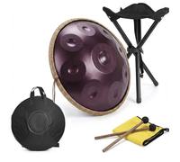 Handpan Profesional 22 Pulgadas 12 Notas, Tambor Re Menor 440Hz para Terapia de Sonido, Instrumento Armónico con Bolsa Acolchada, Soporte, Kit(Morada,440HZ/10Note)