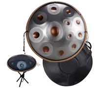 Handpan Steel Drum 9/10/12 Notas 22 pulgadas in D MinorTambor de Lengua de Acero Handpan Instrumento with handpan stand, handpan case, mallets and dust-free cloth(Gold and silver,12 Notes(432Hz))