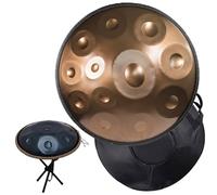 Handpan Steel Drum 9/10/12 Notas 22 pulgadas in D MinorTambor de Lengua de Acero Handpan Instrumento with handpan stand, handpan case, mallets and dust-free cloth(Gold,12 Notes(440Hz))