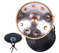 Handpan Steel Drum 9/10/12 Notas 22 pulgadas in D MinorTambor de Lengua de Acero Handpan Instrumento with handpan stand, handpan case, mallets and dust-free cloth(Gold and silver,10 Notes(432Hz))