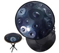 Handpan Steel Drum 9/10/12 Notas 22 pulgadas in D MinorTambor de Lengua de Acero Handpan Instrumento with handpan stand, handpan case, mallets and dust-free cloth(Blue,12 Notes(440Hz))