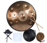 Handpan Steel Drum 9/10/12 Notas in D Minor Tambor de Acero Instrumento de Percusión 22 pulgadas with handpan stand, handpan case, durable mallets and dust-free cloth(Gold,12 Notes(440Hz))