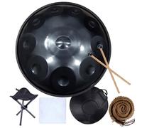 Handpan Steel Drum 9/10/12 Notas in D Minor Tambor de Acero Instrumento de Percusión 22 pulgadas with handpan stand, handpan case, durable mallets and dust-free cloth(Black,10 Notes(440Hz))