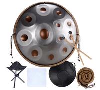 Handpan Steel Drum 9/10/12 Notas in D Minor Tambor de Acero Instrumento de Percusión 22 pulgadas with handpan stand, handpan case, durable mallets and dust-free cloth(Gold and silver,12 Notes(440Hz))