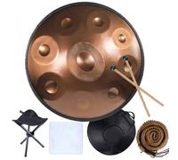 Handpan Steel Drum 9/10/12 Notas in D Minor Tambor de Acero Instrumento de Percusión 22 pulgadas with handpan stand, handpan case, durable mallets and dust-free cloth(Gold,9 Notes(440Hz))
