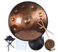 Handpan Steel Drum 9/10/12 Notas in D Minor Tambor de Acero Instrumento de Percusión 22 pulgadas with handpan stand, handpan case, durable mallets and dust-free cloth(Gold,10 Notes(440Hz))