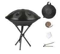 Handpan Tambor 22 Pulgadas Re Menor 10 Notas, Instrumento Musical Profesional de Acero Nitrurado, 440Hz Tambor Metálico con Bolsa, Soporte, Mazos(Oscuro,432HZ/12Note)