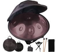 Handpan Tambor de Acero 10 Tonos 12 Tonos, Percusión Armónica para Sanación de Sonido, Meditación, Yoga con Bolsillo Suave, Baquetas, Soporte para Tambor de Mano(Brown,440HZ/12Note)
