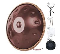 Handpan, Tambor de Acero, 9 10 12 Note 432Hz 440Hz Handpan-Drum con Baquetas, Funda, Soporte y Partituras, para Terapia de Sonido, Meditación Personal, Yoga(Brown,440HZ/10Note)