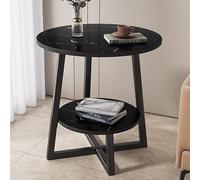 HanDpi Mesa Auxiliar de Dos Niveles con Estructura de Metal, mesitas de Noche con estantes, Mesa de Centro, Mesa de sofá Estrecha para Sala de Estar y Dormitorio.
