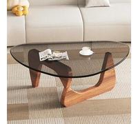 HanDpi Mesa de Centro Triangular, mesas de Centro pequeñas con Estructura de Madera Resistente, Mesa Auxiliar para sofá de Sala de Estar, Tablero de Vidrio Templado